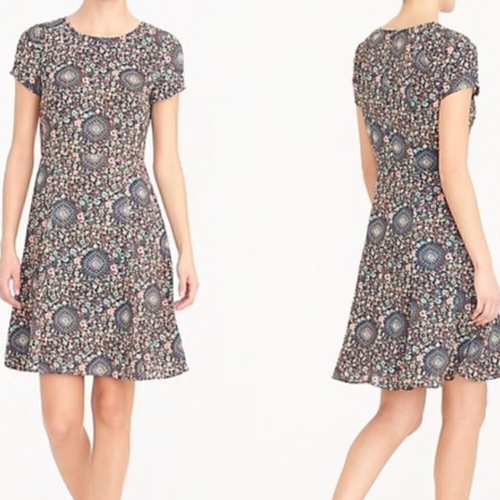 J. Crew Floral & Geometric Patterned Short Sleeve Flutter Dress - Size 00